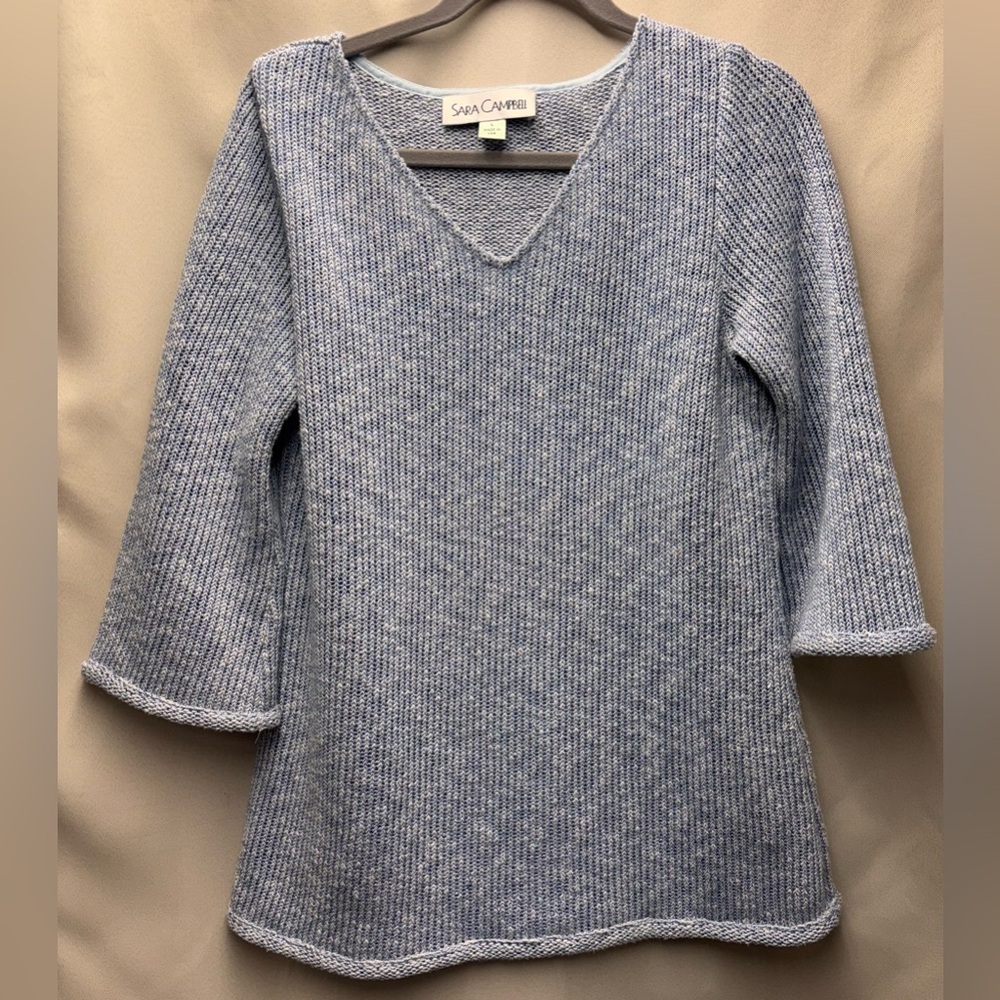 Sara Campbell 90% Cotton V-Neck Marl Cotton Knit Textured Sweater Size Large